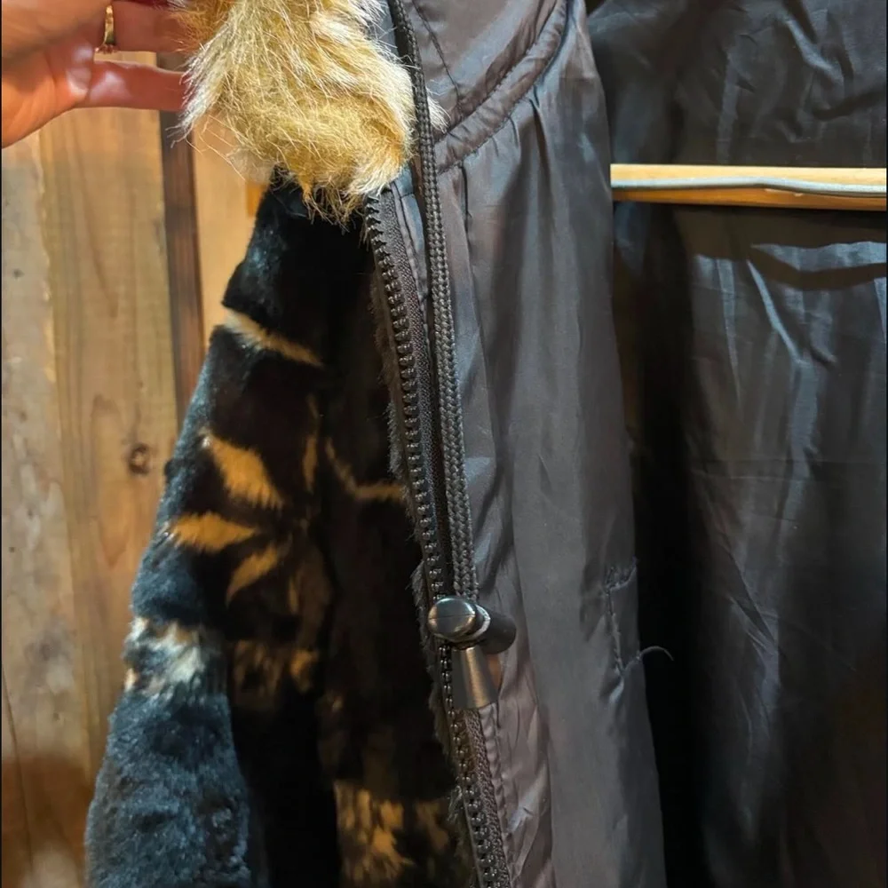 Vintage Faux Fur Coat black Snowflake Jacket - Picture 4 of 5